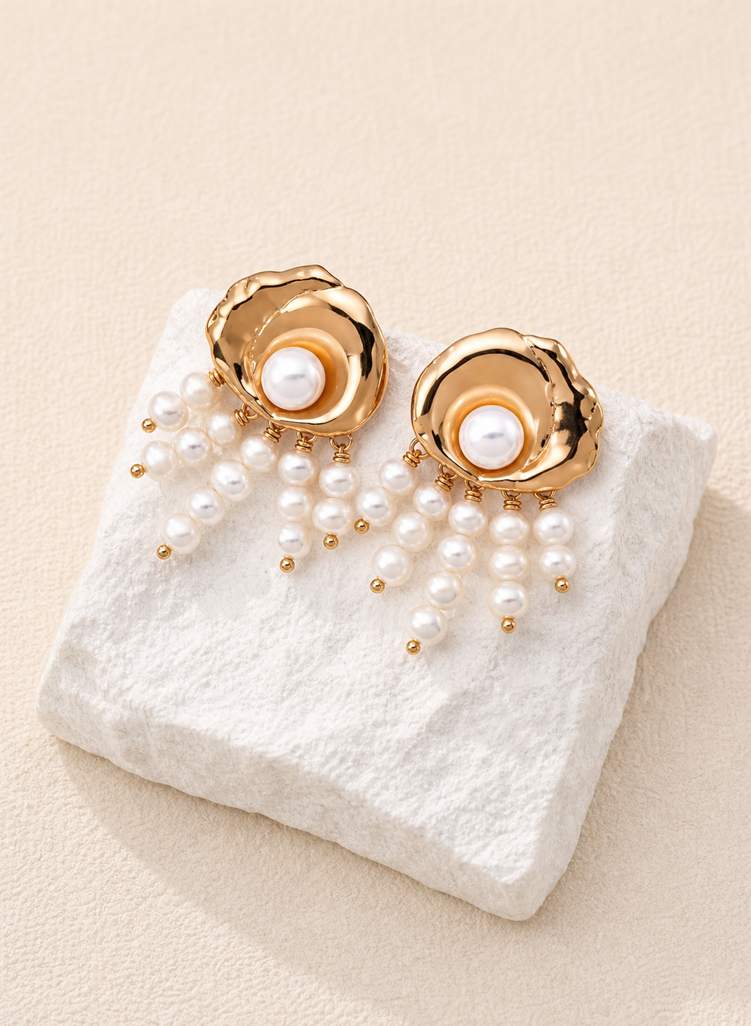 Golden Muse Pearl Cascade Earrings