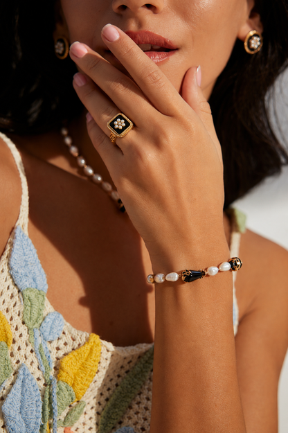 Midnight Pearl Bloom Ring