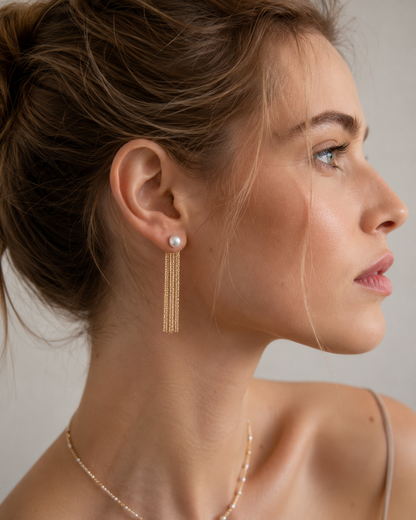 Golden Pearl Tassel Earrings