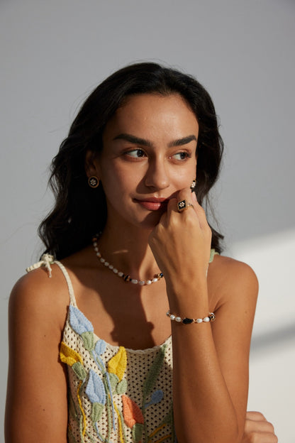 Midnight Pearl Bloom Ring