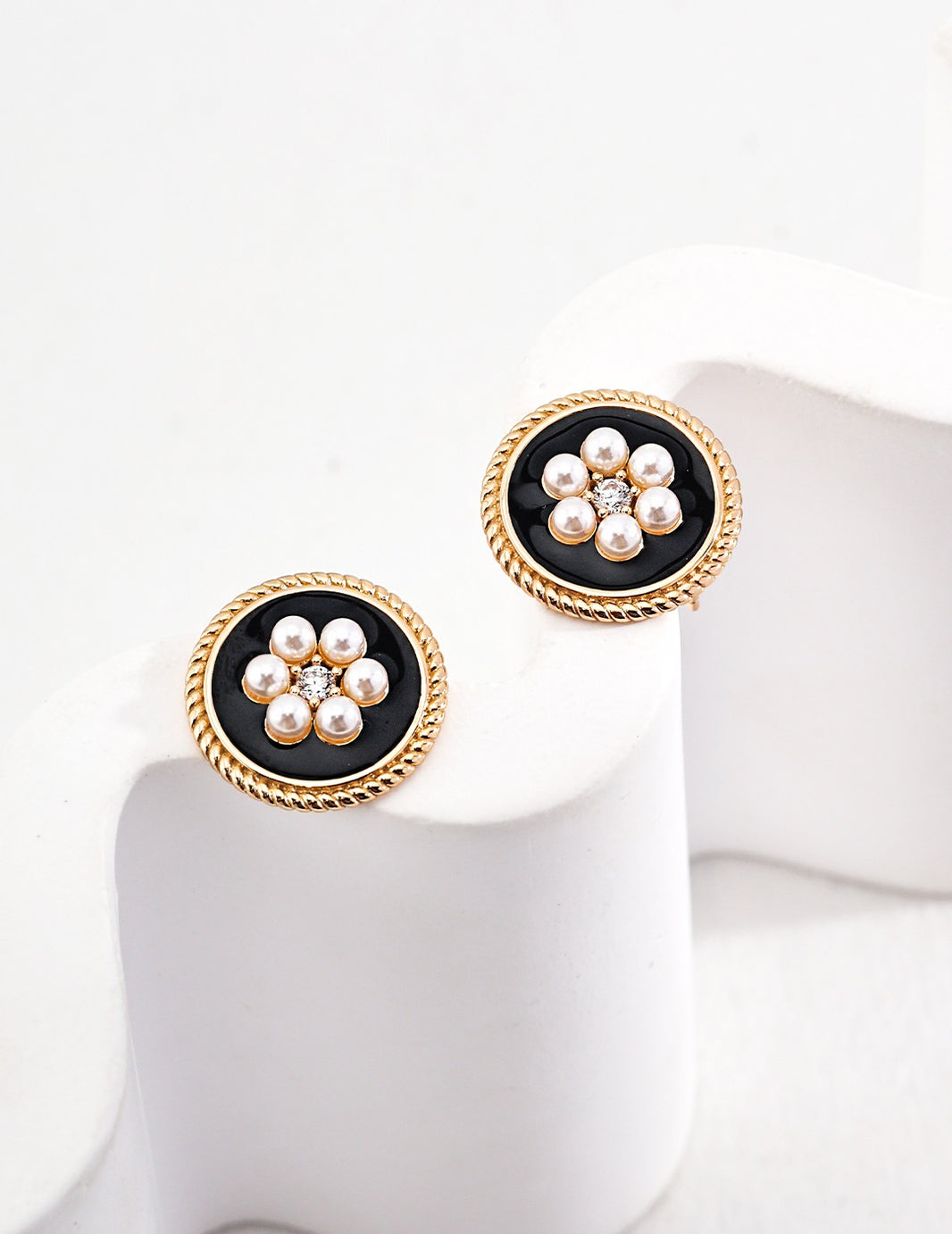 Midnight Pearl Bloom Stud Earrings