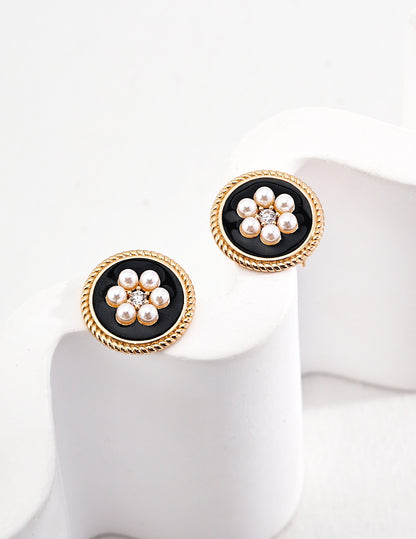 Midnight Pearl Bloom Stud Earrings