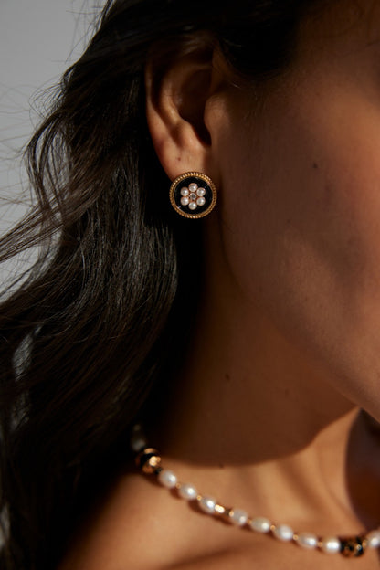 Midnight Pearl Bloom Stud Earrings