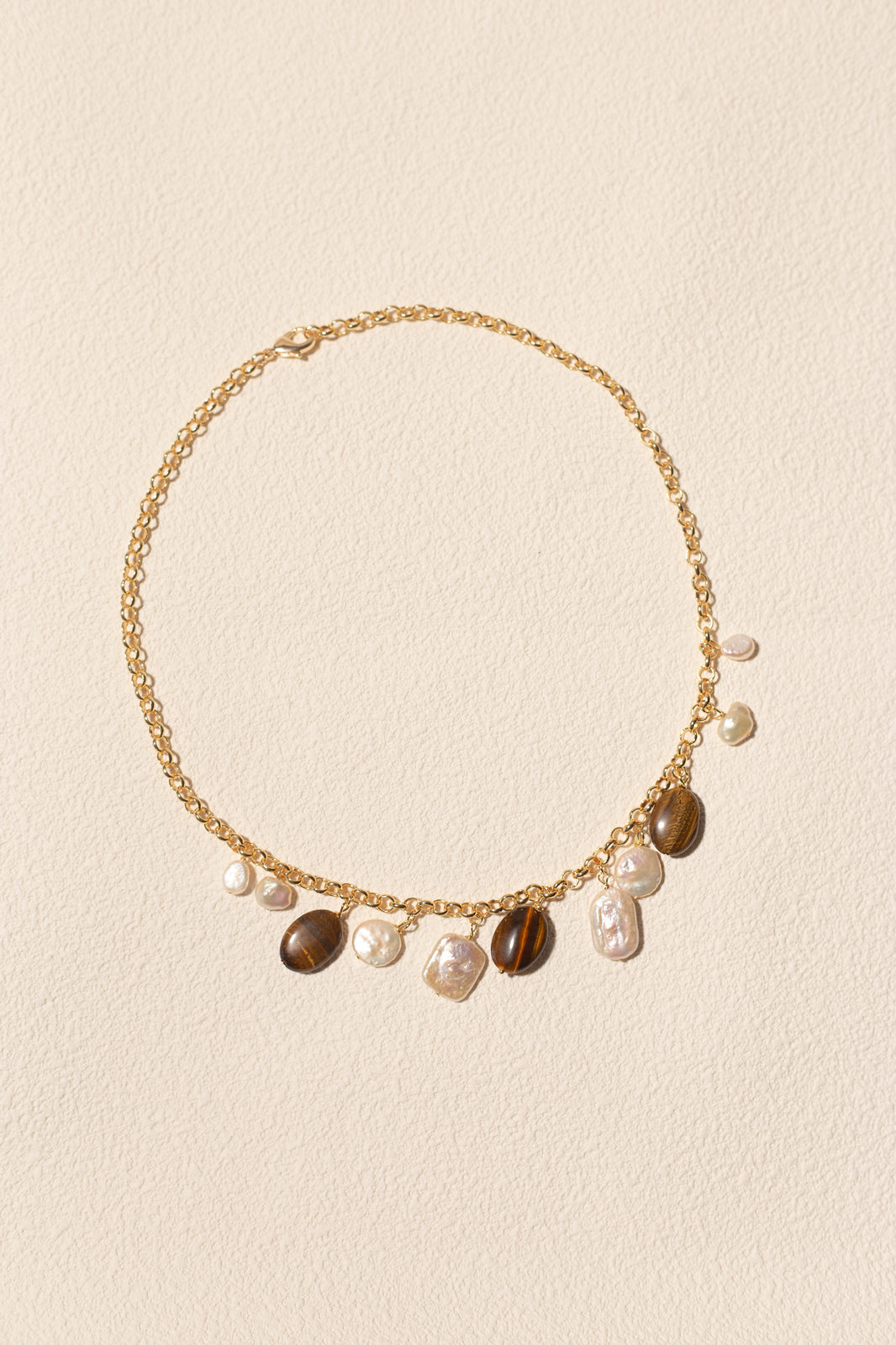 Golden Tide Tiger Eye & Pearl Charm Necklace