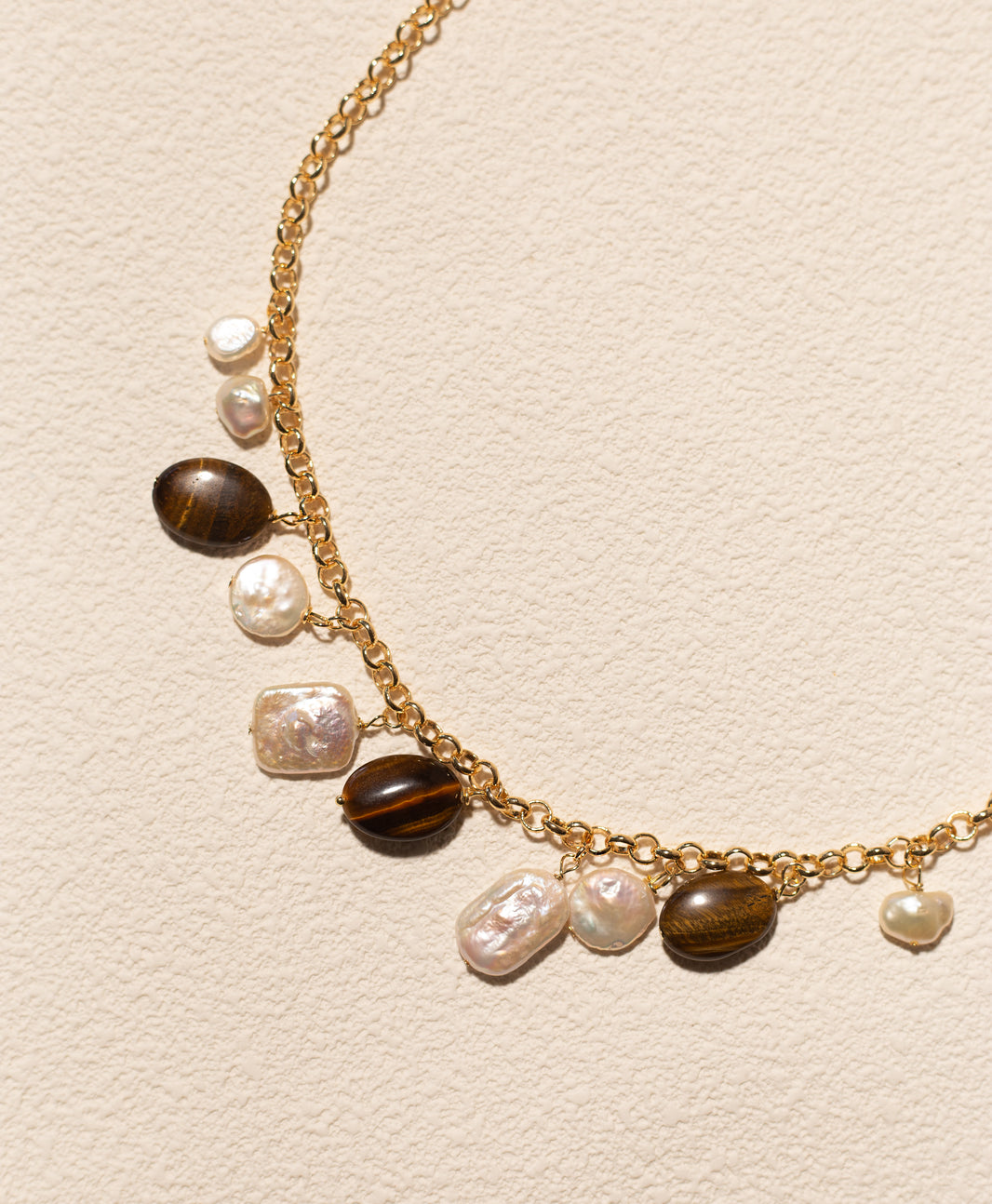 Golden Tide Tiger Eye & Pearl Charm Necklace