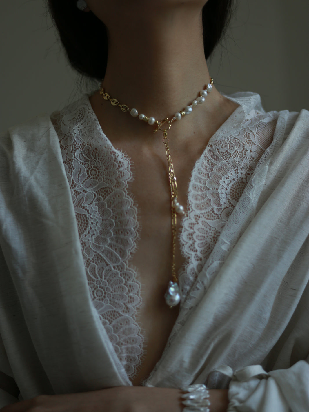 Celeste Pearl Lariat Necklace
