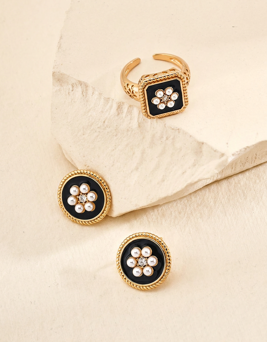 Midnight Pearl Bloom Stud Earrings