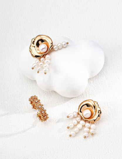Golden Muse Pearl Cascade Earrings
