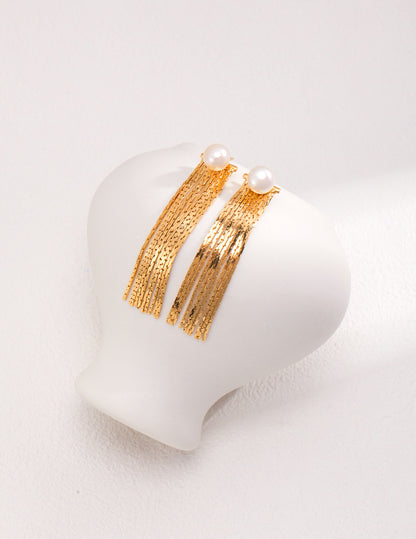 Golden Pearl Tassel Earrings