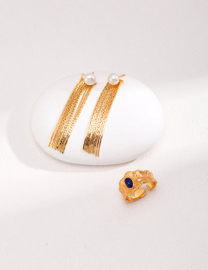 Golden Pearl Tassel Earrings